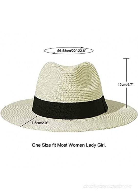 2-Pack Womens Straw Hat Floppy Roll up Fedora Summer Beach Panama Sun Hat UPF