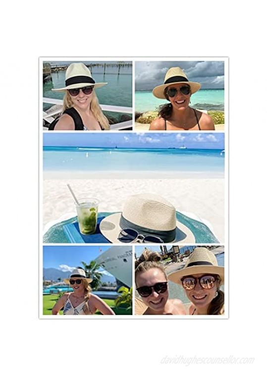 2-Pack Womens Straw Hat Floppy Roll up Fedora Summer Beach Panama Sun Hat UPF