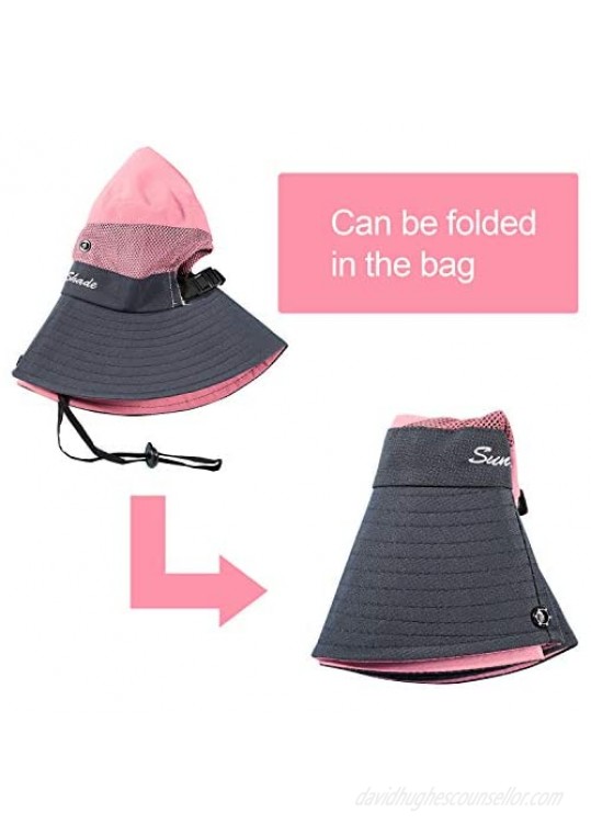 2 Pieces Women's Outdoor Sun Hat UV Protection Foldable Mesh Wide Brim Beach Fishing Cap