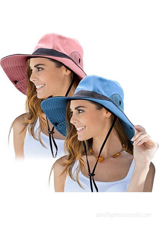 2 Pieces Women's Outdoor Sun Hat UV Protection Foldable Mesh Wide Brim Beach Fishing Cap