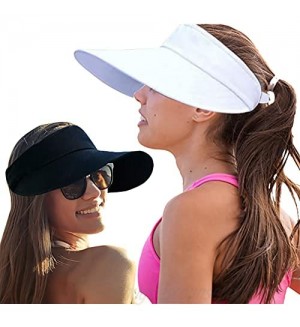 2PCS Wide Brim Sun Visor Hat Women Large UV Protective Golf Beach Cap  Korea Design