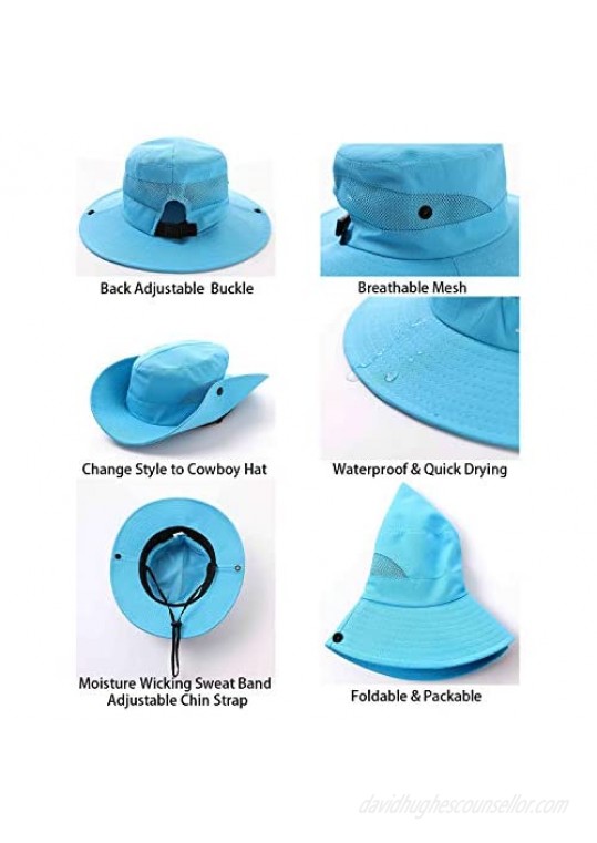 3 Pack Women Ponytail Sun Hat UV Protection Wide Brim Beach Fishing Boonie Floppy Hat