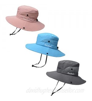3 Pack Women Ponytail Sun Hat UV Protection Wide Brim Beach Fishing Boonie Floppy Hat