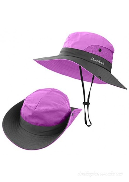 3 Pieces Womens Ponytail Wide Brim Sun Hat Packable UV Protection Beach Cap for Fishing & Hiking