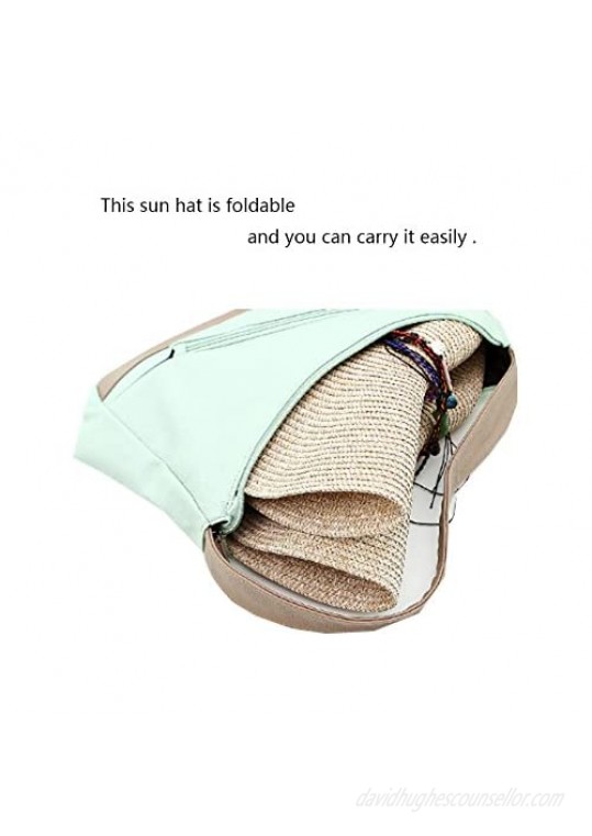 Adrinfly Women Foldable Floppy Wide Brim Straw Sun Hat Travel Packable Adjustable Summer Beach Accessories Hat UV UPF 50+