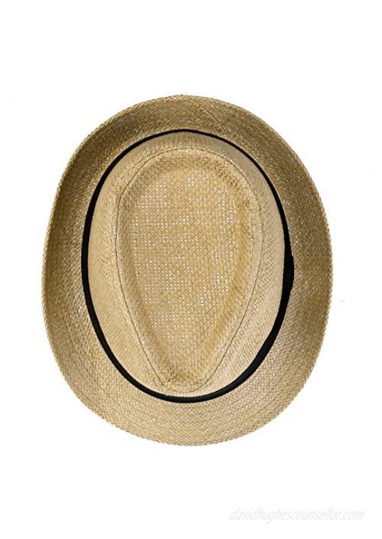 FALETO Unisex Summer Panama Straw Fedora Hat Short Brim Beach Sun Cap Classic