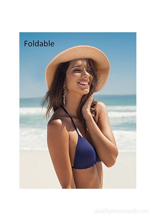 Hestya Women's Wide Brim Roll-up Straw Sun Visor Packable Foldable Sun Visor Beach Open Top Hat