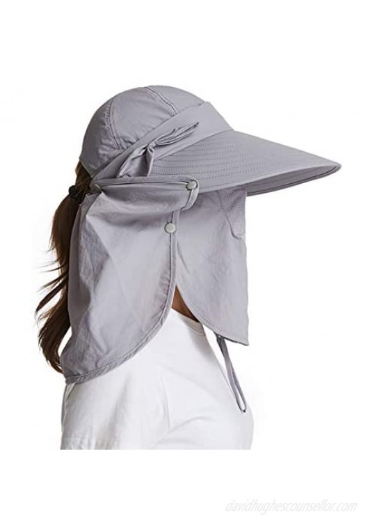icolor Women Sun Cap Finshing Hats UPF+50 Detachable Face Mask Neck Flap Visor Wide Brim UV Sun Protection Hiking Hats