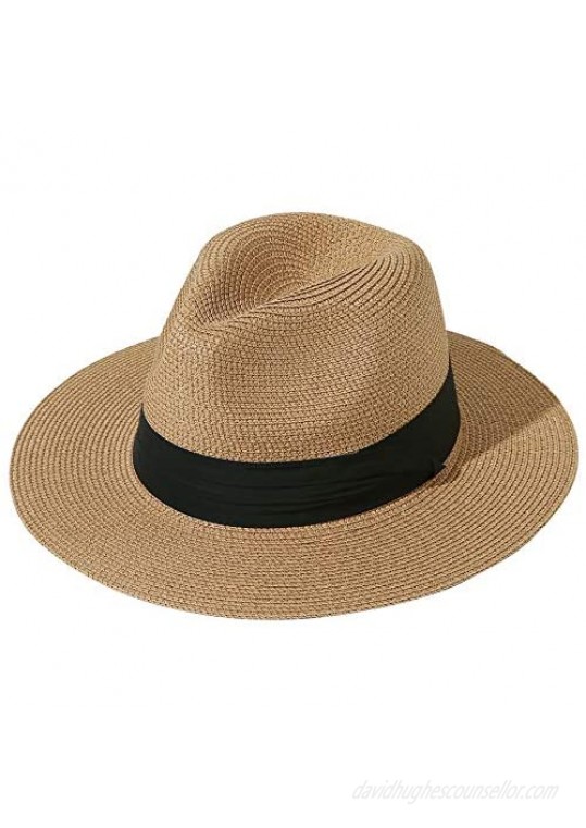 JOYEBUY Womens UPF50 Foldable Summer Straw Hat Wide Brim Fedora Sun Beach hat