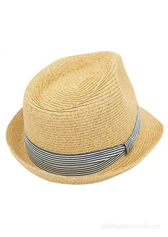 Krono Krown Women's Fedora Panama Short Brim Roll Up Summer Beach Sun Hat w/Ribbon Bow - Paper Straw Adjustable UPF50+