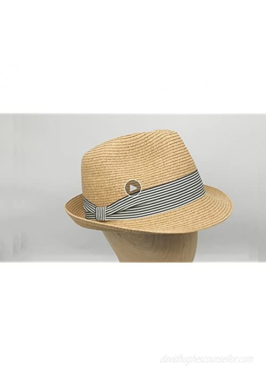Krono Krown Women's Fedora Panama Short Brim Roll Up Summer Beach Sun Hat w/Ribbon Bow - Paper Straw Adjustable UPF50+