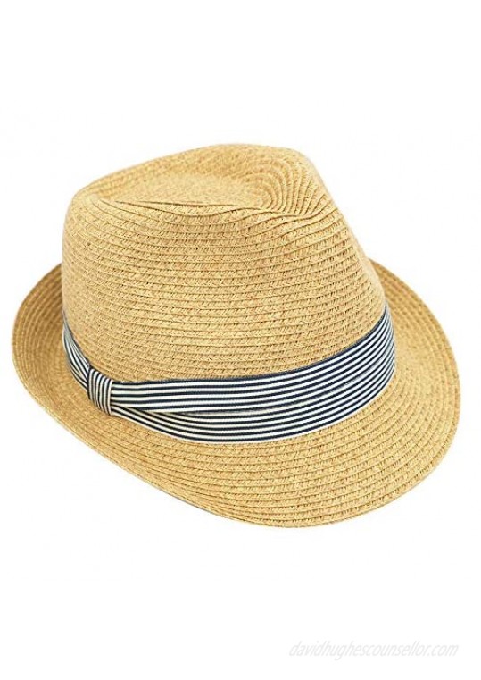 Krono Krown Women's Fedora Panama Short Brim Roll Up Summer Beach Sun Hat w/Ribbon Bow - Paper Straw  Adjustable  UPF50+