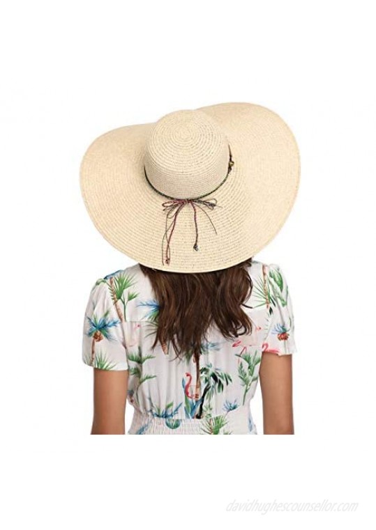Lanzom Womens Wide Brim Summer Straw Hat Floppy Foldable Roll up Cap Beach Sun Hats UPF 50+