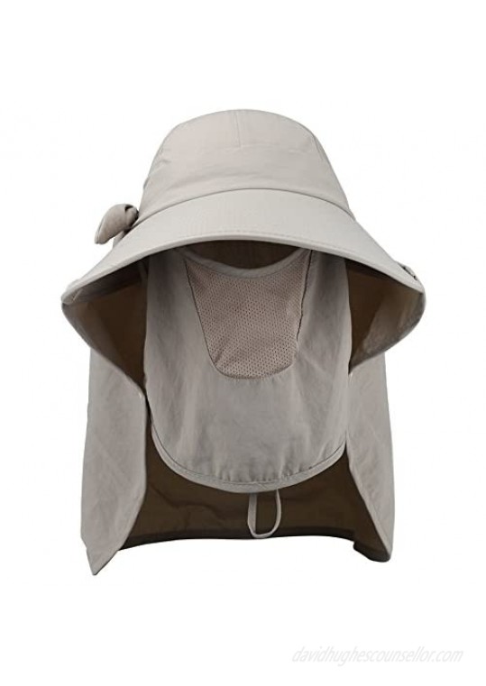 Lenikis Women's UPF+50 Sun Visor Detachable Flap Hat Foldable Wide Brimmed UV Protection Face Mask Hat