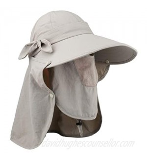 Lenikis Women's UPF+50 Sun Visor Detachable Flap Hat Foldable Wide Brimmed UV Protection Face Mask Hat