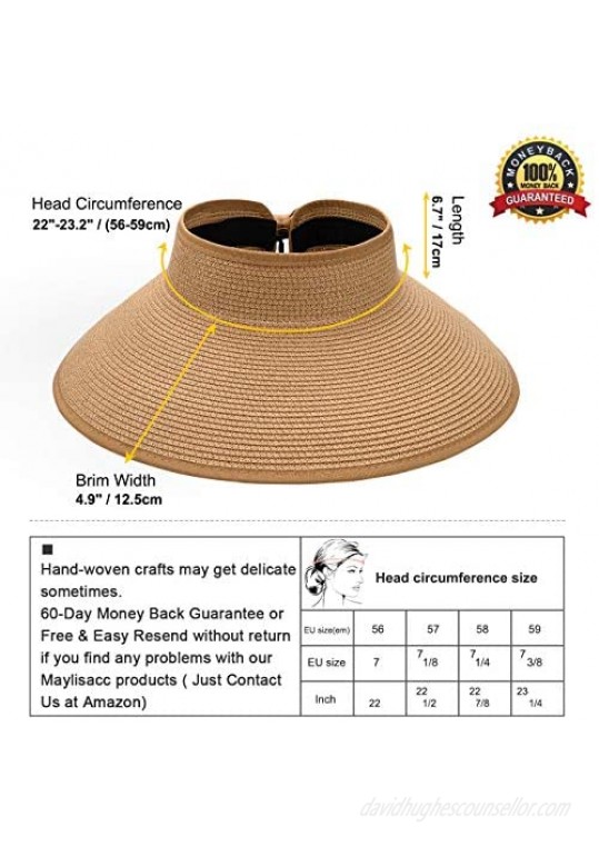 Maylisacc Foldable Straw Sun Visors for Women Sun Protecetion Wide Brim Sun Hats Adjustable Topless Beach Hat