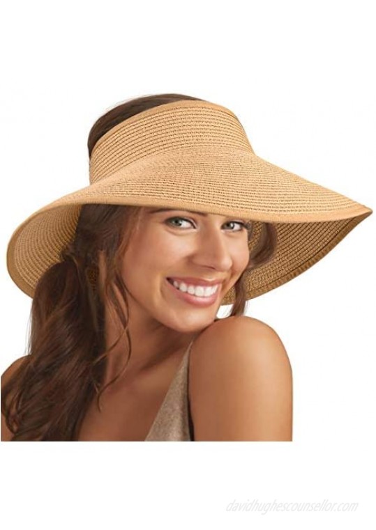 Maylisacc Foldable Straw Sun Visors for Women  Sun Protecetion Wide Brim Sun Hats Adjustable Topless Beach Hat