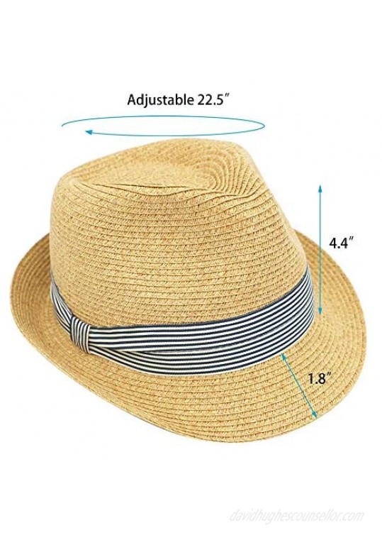 MORSTYLE Women Summer Beach Fedora Straw Sun Hat Short Brim UPF50+ Adjustable