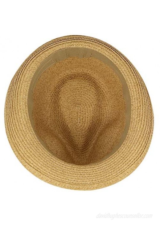MORSTYLE Women Summer Beach Fedora Straw Sun Hat Short Brim UPF50+ Adjustable