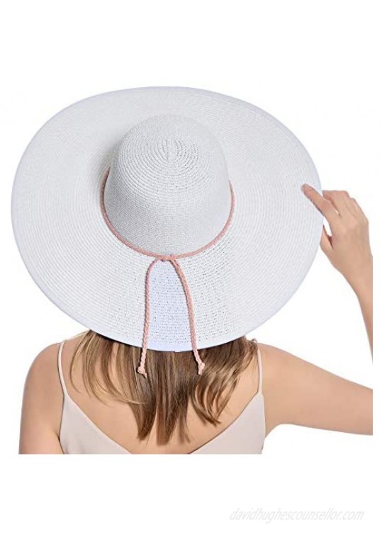 Muryobao Womens Sun Straw Hat Wide Brim UV UPF 50 Summer Hat Foldable Roll up Floppy Beach Cap for Women
