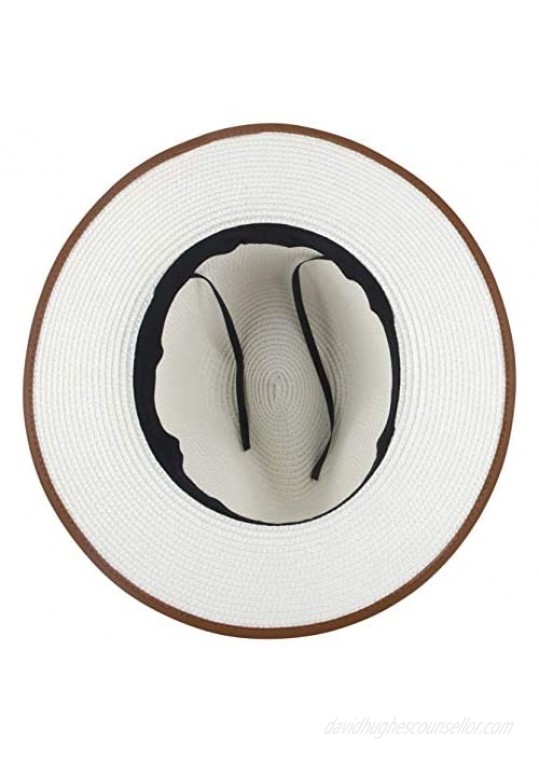 Muryobao Womens Wide Brim Straw Panama Foldable Hat Fedora Summer Beach Sun Hat UPF50+