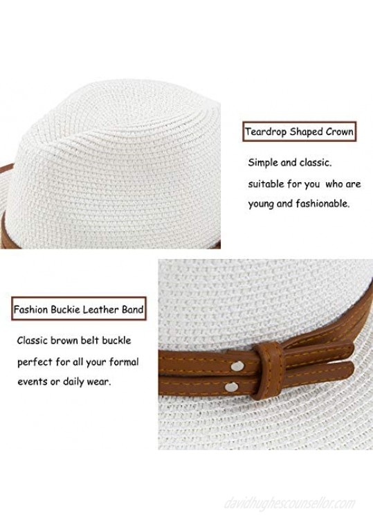 Muryobao Womens Wide Brim Straw Panama Foldable Hat Fedora Summer Beach Sun Hat UPF50+