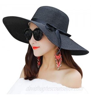 Muryobao Womens Wide Brim Straw Sun Hat Floppy Foldable Roll up Cap UPF 50+ Summer Beach Hats