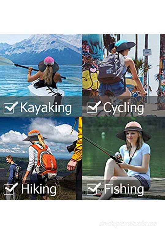 Ponytail Women's Summer Sun Bucket Hats UV Protection Safari Hiking Wide Brim Beach Foldable Mesh Fishing Cap
