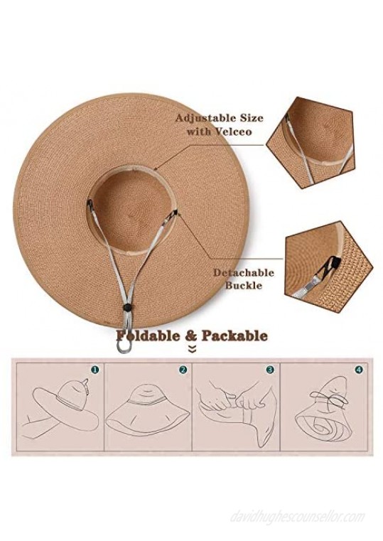 Roniky Beach Sun Hat for Women Bow-Knot UV UPF 50+Travel Foldable Wide Brim Straw Hat