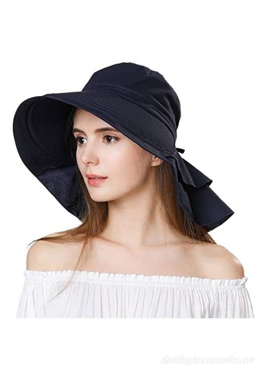 Siggi Summer Pony Tail Flap Cap UPF 50+ Cotton Sun Hat with Ponytail Hole Neck Cover Cord for Women 55-61cm