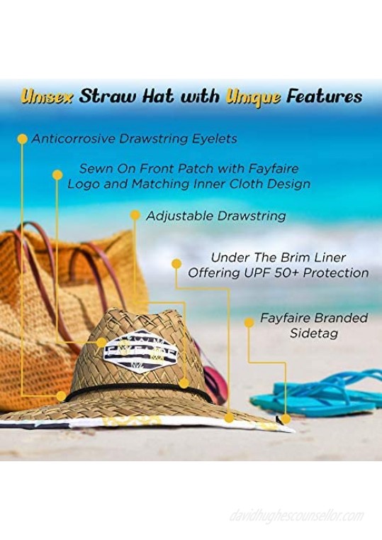 Straw Hat for Men and Women | UPF 50+ Sun Hat with Wide Brim | Avocado Pineapple or American Flag Fabric