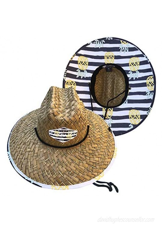 Straw Hat for Men and Women | UPF 50+ Sun Hat with Wide Brim | Avocado  Pineapple or American Flag Fabric