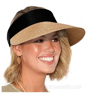 Sun Visor Hat Womens Wide Brim Straw Hat with Detachable Sweatband UV Protection Summer Essential Beach Hat
