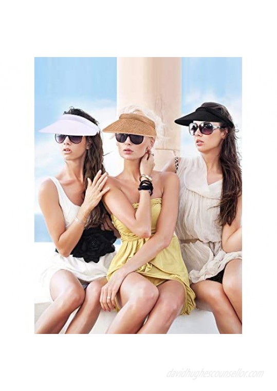 Syhood 3 Pieces Sun Visor Hats Summer Wide Brim Clip on Beach Adjustable Large Brim Cap Golf Hat for Women