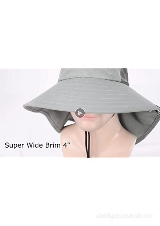 Tirrinia Wide Brim Sun Hat with Neck Flap UPF 50+ Hiking Safari Fishing Caps for Men and Women