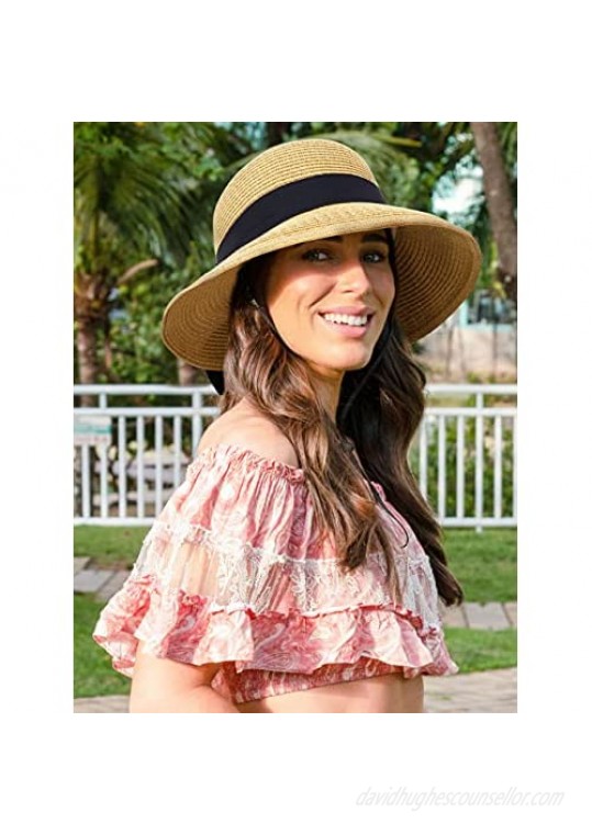 Verabella Women's Lightweight Foldable/Packable Beach Sun Hat w/Decorative Bow