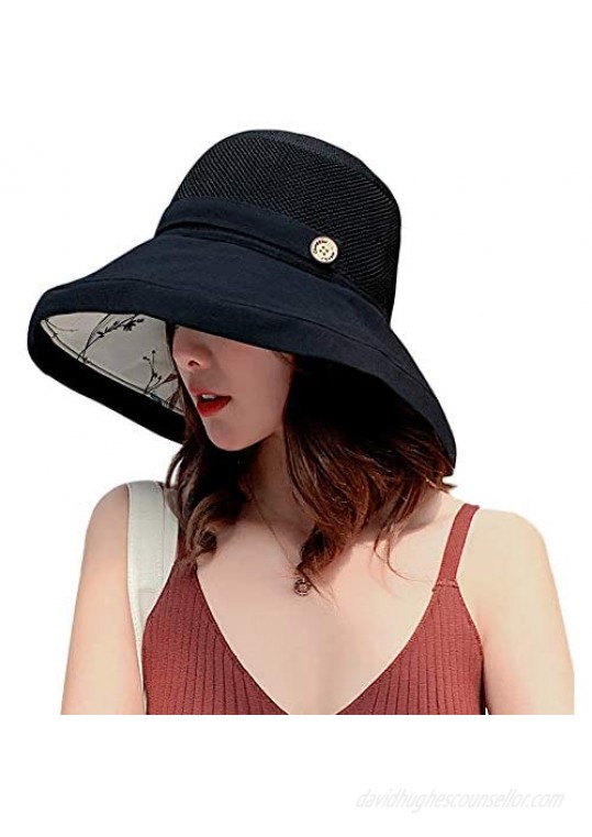 Women Mesh Sun Hats Summer Beach UV Protection UPF Packable Wide Brim Chin Strap