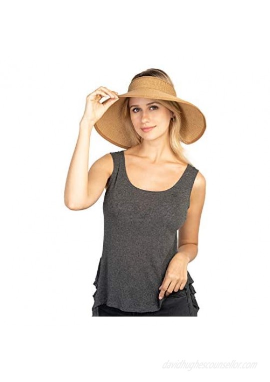 Women Sun Visor Hats Beach - Foldable Roll Up Wide Brim Bowknot Summer Straw Hat Cap Cruise wear for Womens