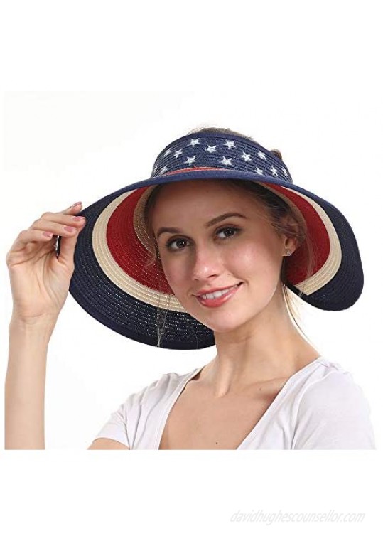 Women Sun Visors Foldable Straw Hats Summer Beach Packable Hat Floppy Wide Brim Cap Deep Style Adjustable Size