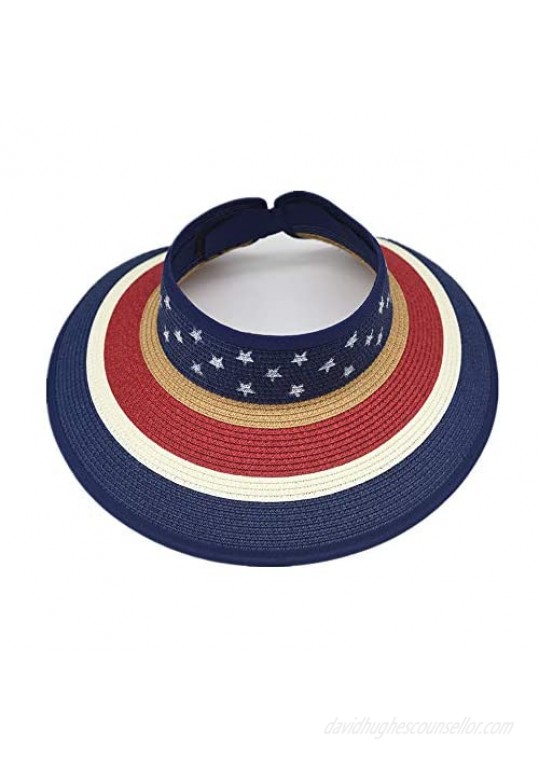 Women Sun Visors Foldable Straw Hats Summer Beach Packable Hat Floppy Wide Brim Cap Deep Style Adjustable Size