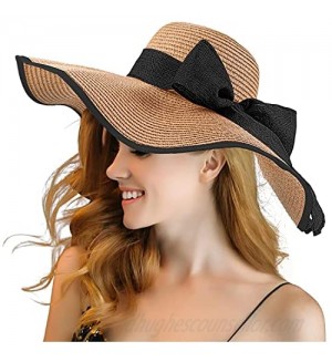 Womens Beach Hat  Sun Hats Straw Wide Brim Hat Women Floppy Foldable Summer Hats with UV UPF 50+ Protection