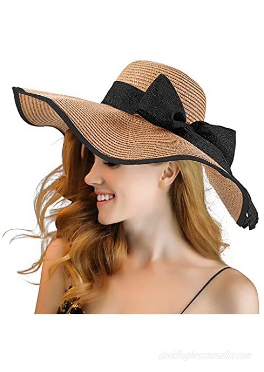 Womens Beach Hat Sun Hats Straw Wide Brim Hat Women Floppy Foldable Summer Hats with UV UPF 50+ Protection