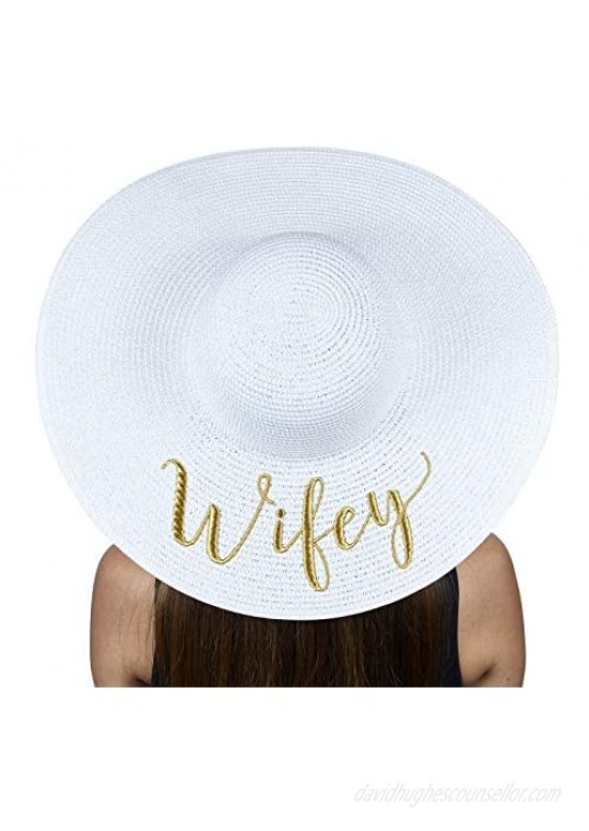 Womens Embroidered Straw Sun Hat Bridal Shower Gift Bachelorette Honeymoon