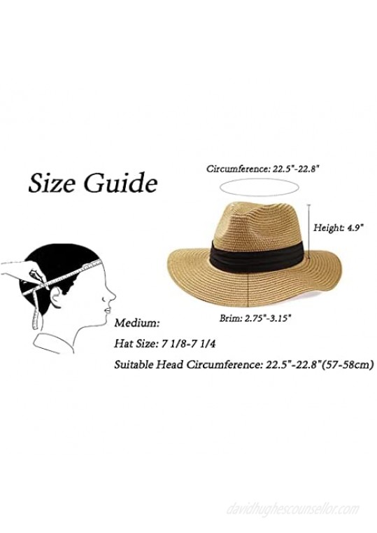 Womens Floppy Straw-Hat - Sun Protection Fedora Panama Hat Summer Beach (Hat Clrcumference 22.5-22.8)