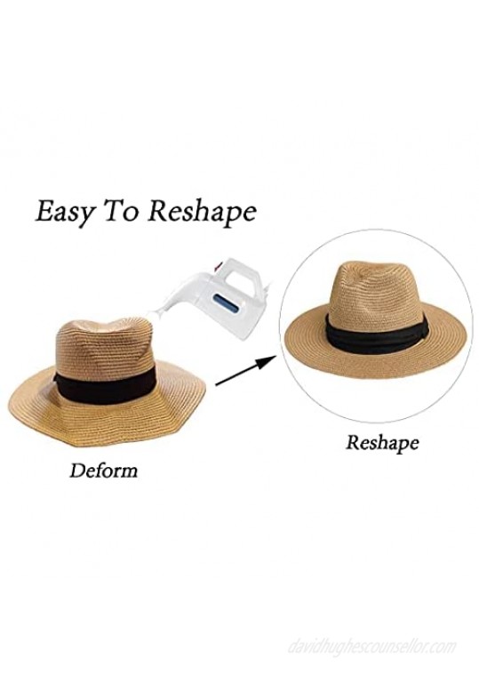 Womens Floppy Straw-Hat - Sun Protection Fedora Panama Hat Summer Beach (Hat Clrcumference 22.5-22.8)