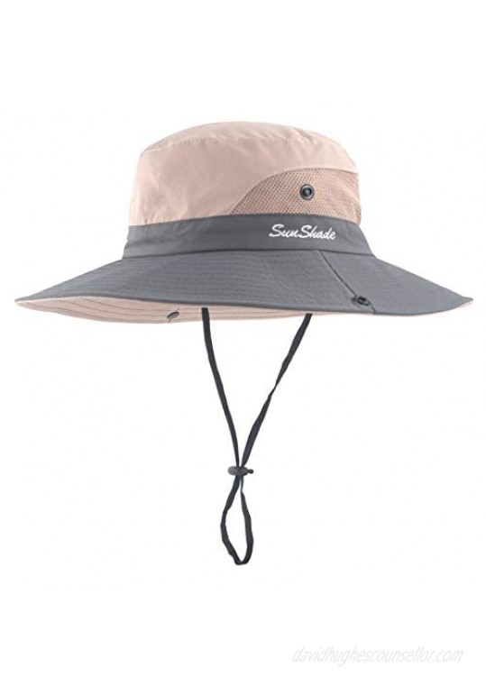 Womens Ponytail Sun Hat UV Protection Wide Brim Foldable Beach Fishing Hats