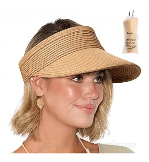 Womens Sun Visor Hat Packable Beach Sun Straw Roll Up Wide Brim Cap Foldable UPF 50+ Summer Hats