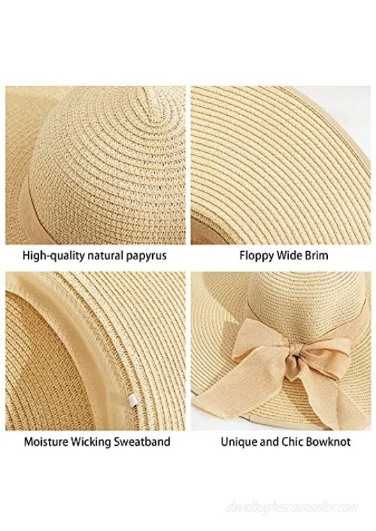 Women's Wide Brim hat Sun Protection Straw Hat Floppy Foldable roll up hat Summer UV Protection Beach Hats UPF 50+