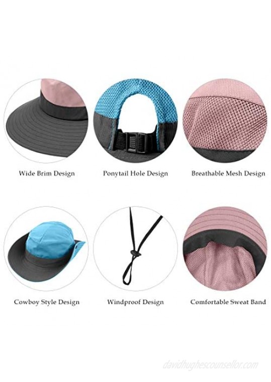 ZEXIAN 2 Pieces Women's Sun Hat UV Protection Ponytail Hat for Beach Fishing＆Hiking