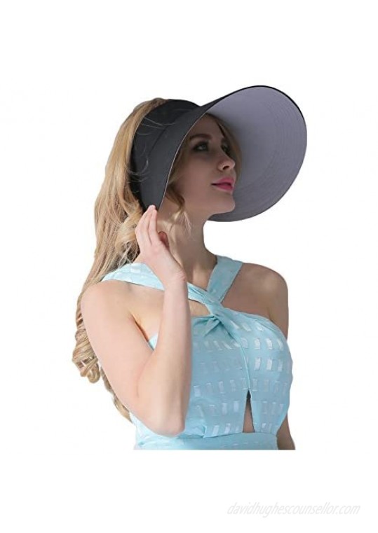CACUSS Women's Summer Sun Hat Large Brim Visor Adjustable Nylon Buckle Packable UPF 50+